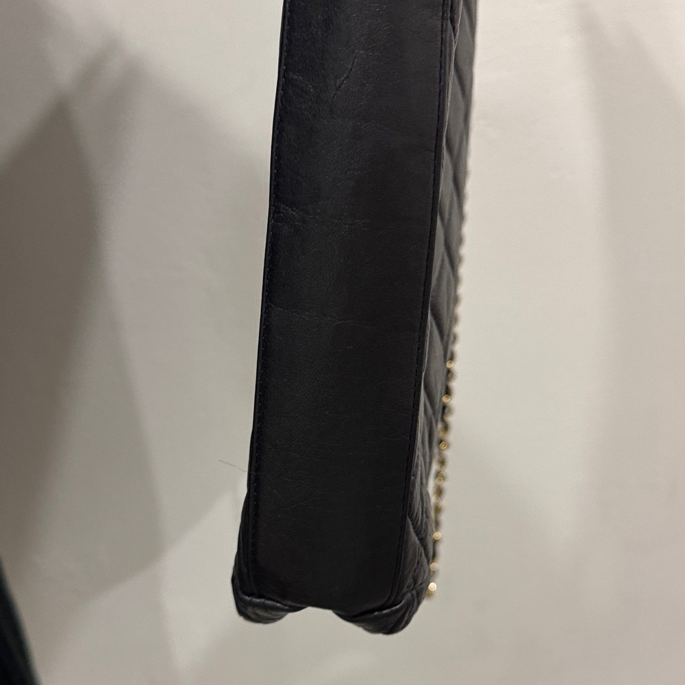 Vintage Moresco Quilted Black Leather Shoulder Bag with Chain & Leather Strap - Picture 9 of 15